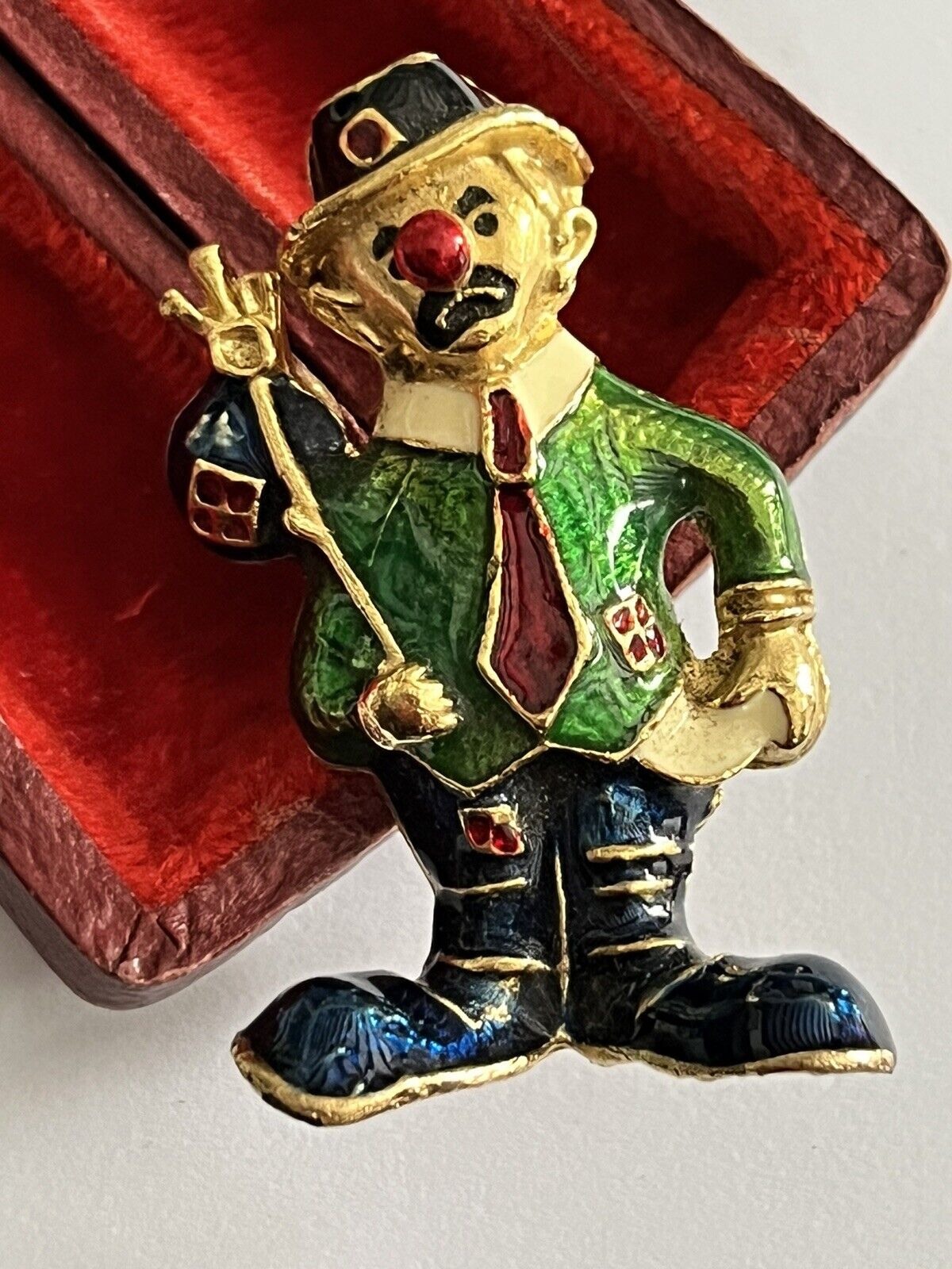 Vintage Gold Tone Enamel Clown Brooch