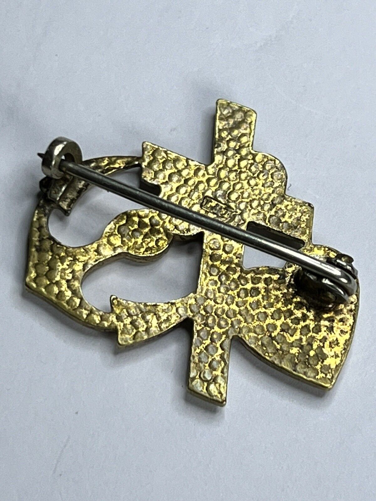 WW1 German Naval Sweetheart Faux Pearl Anchor Cross Heart Brooch