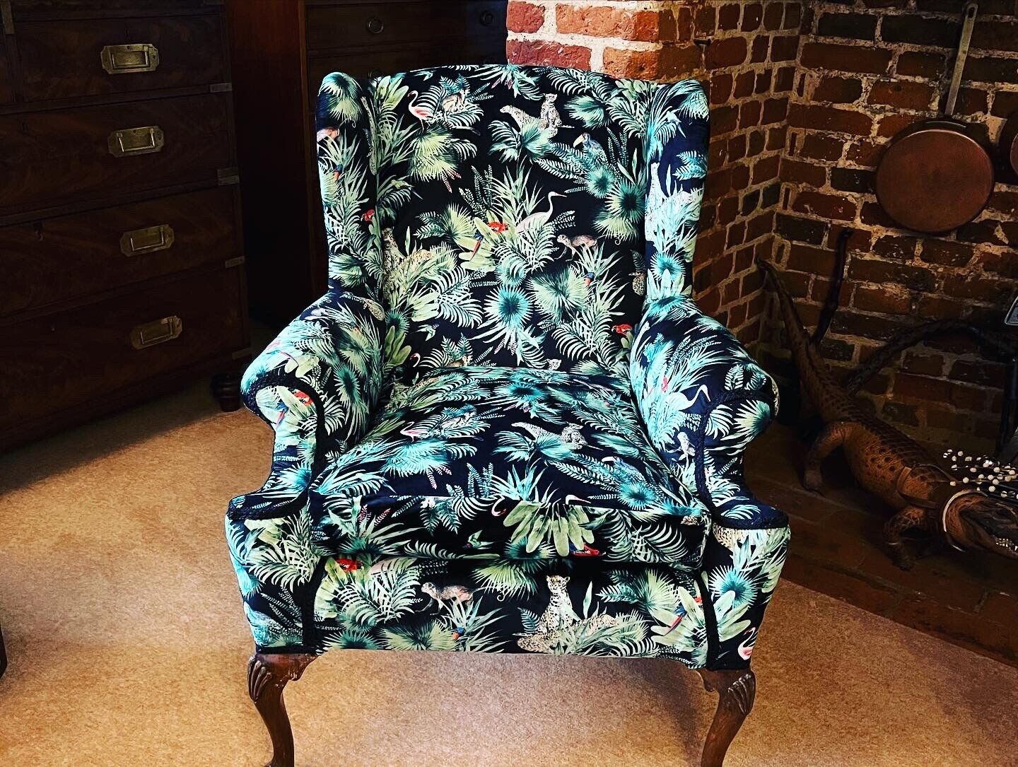 Library Armchairs Newly Upholstered In Birds And Wild Animals Of Paradise