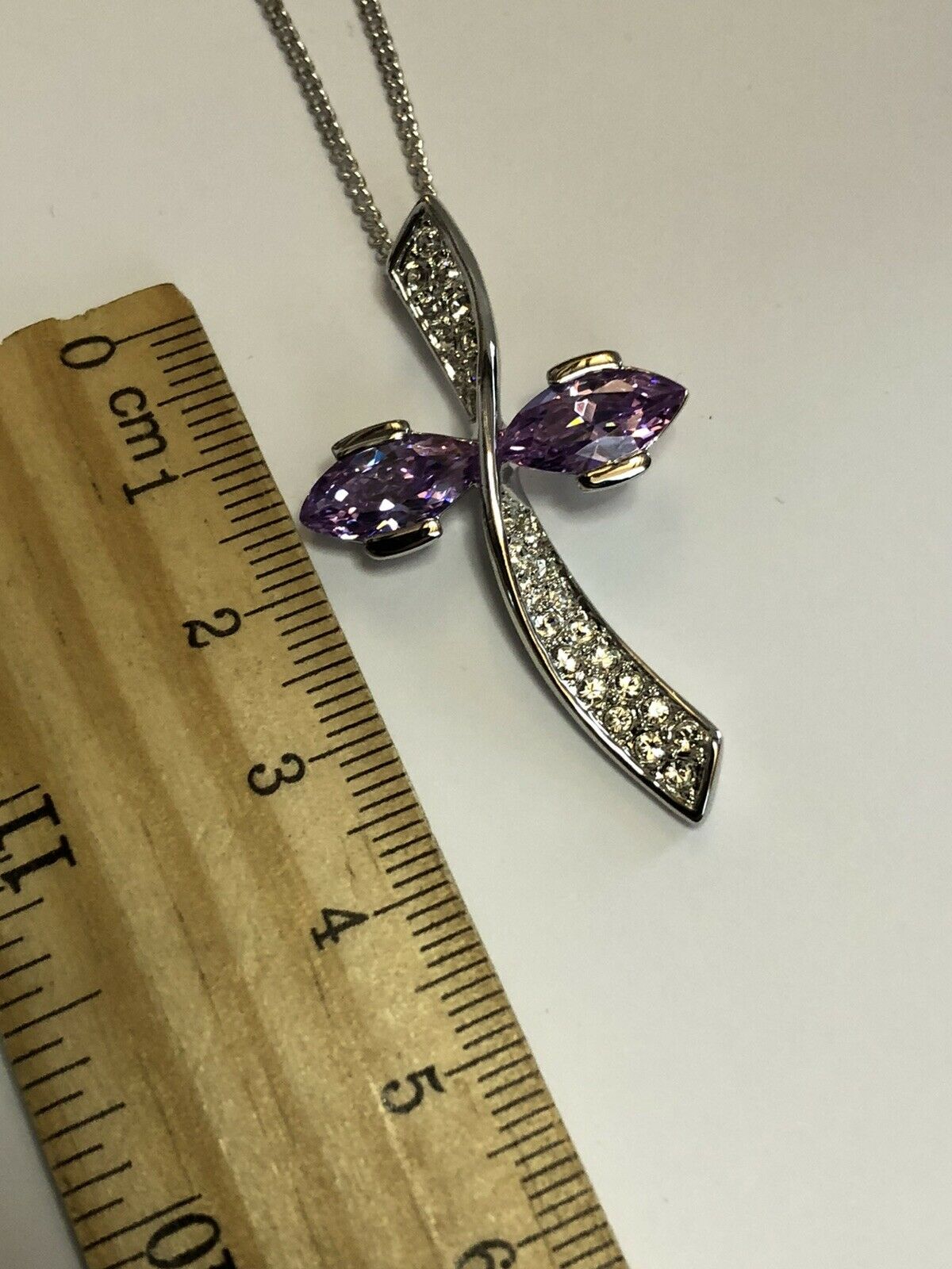 Vintage 1980s Rhodium Plated Purple Crystal Necklace New Old Stock