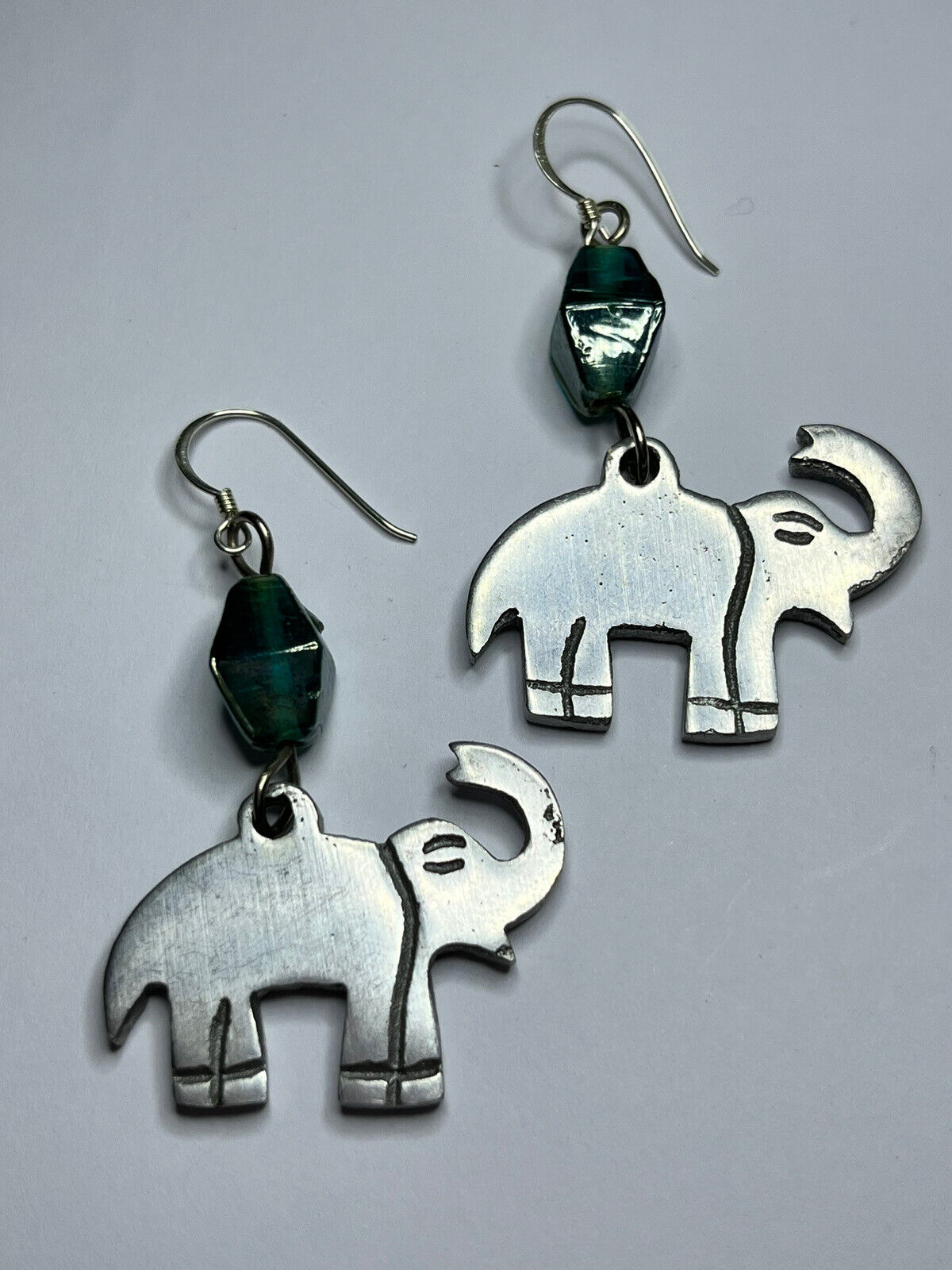 Vintage Silver Tone Elephant Drop Earrings