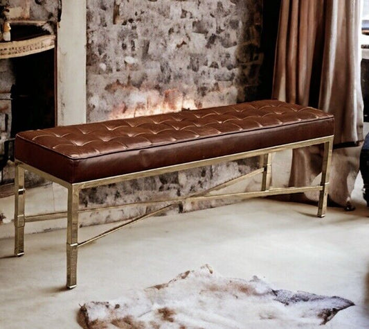 Tan Leather Designer Stool With chrome Legs.