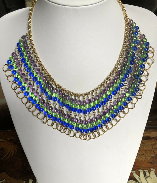 Vintage Glass Bead Statement Waterfall Collar Necklace