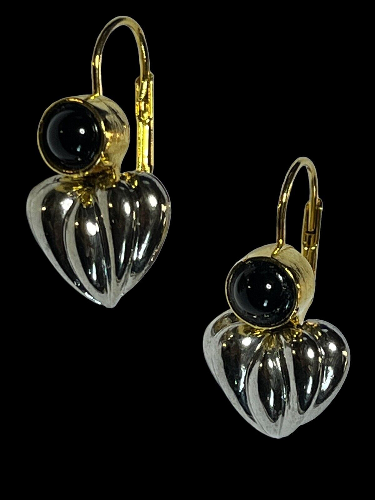 Vintage Guess Gold Silver Tone Heart Drop Earrings