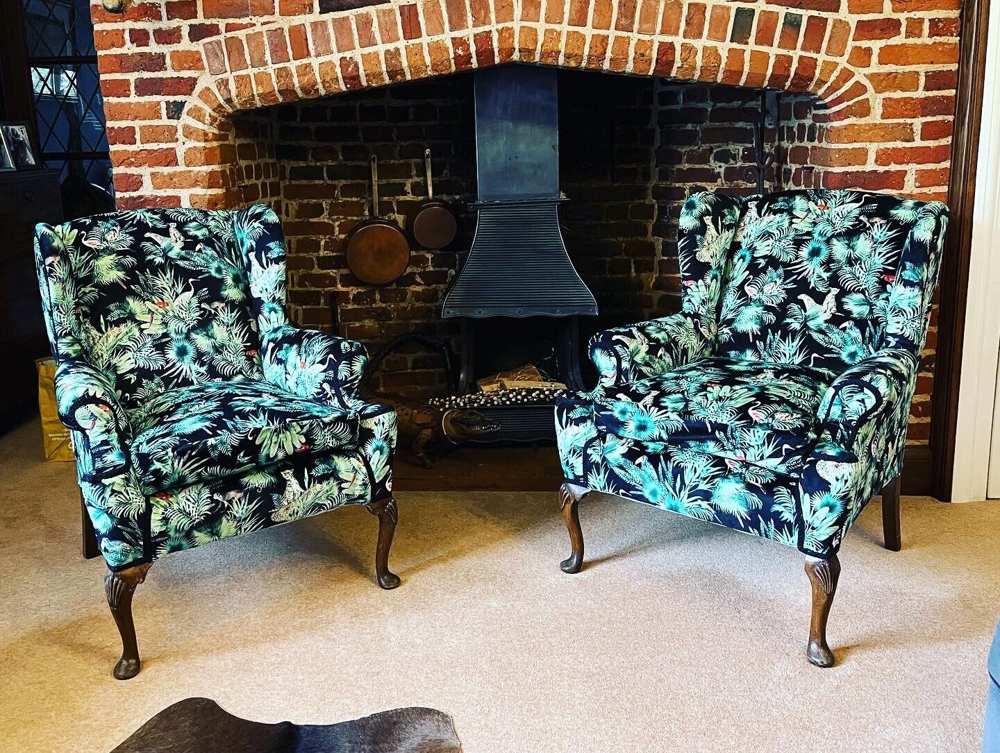 Library Armchairs Newly Upholstered In Birds And Wild Animals Of Paradise