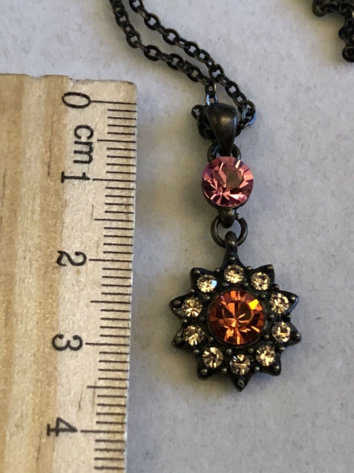 Vintage Flower Diamanté Pink Orange Drop Necklace