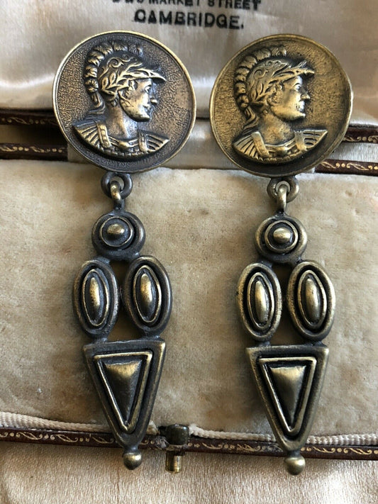 Vintage Etruscan Roman Drop Pierced Earrings