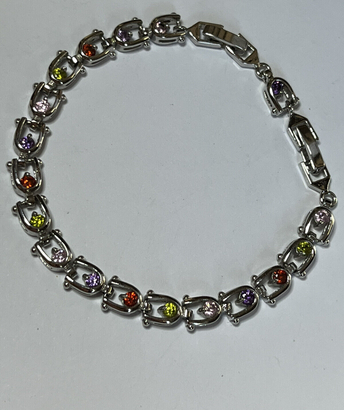 Vintage Silver Tone Multicoloured Diamanté Adjustable Tennis Bracelet