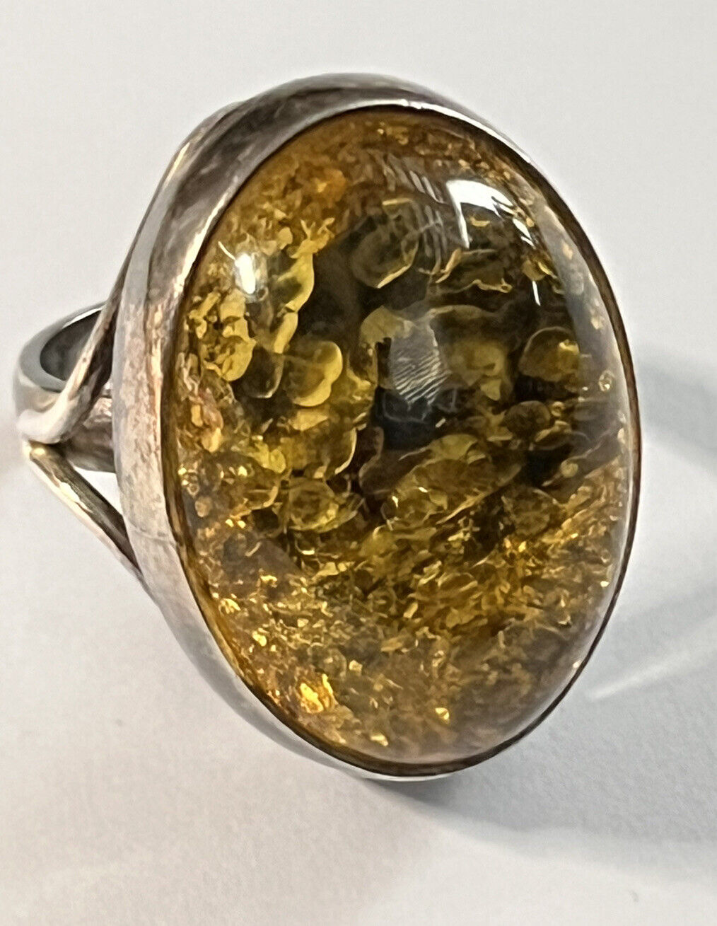 Vintage Silver 925 Yellow Baltic Amber Statement Ring