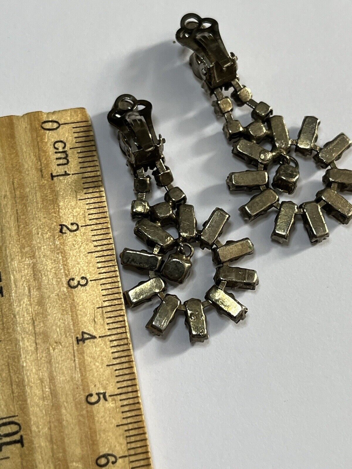 Vintage Silver Tone Paste Starburst Drop Earrings