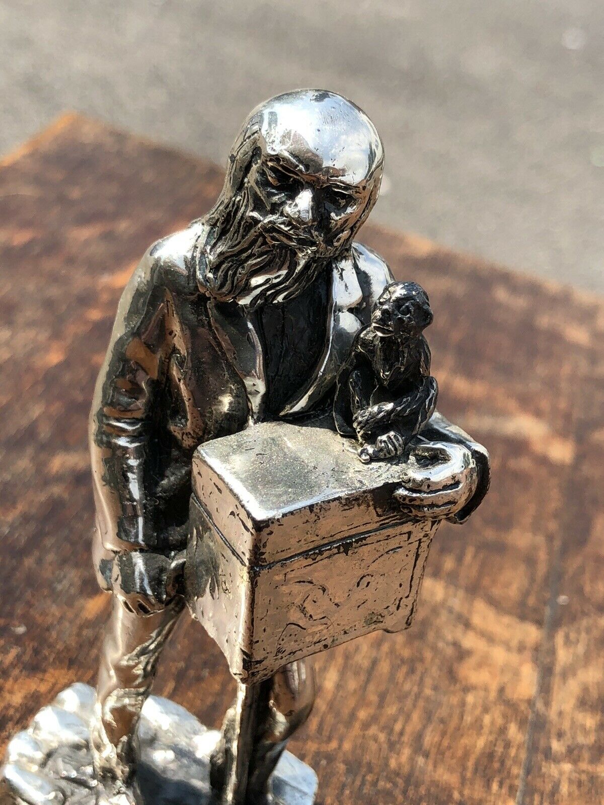 Silver Plate Figure. Organ Grinder With Dancing Monkey.Highly Detailed Figure.