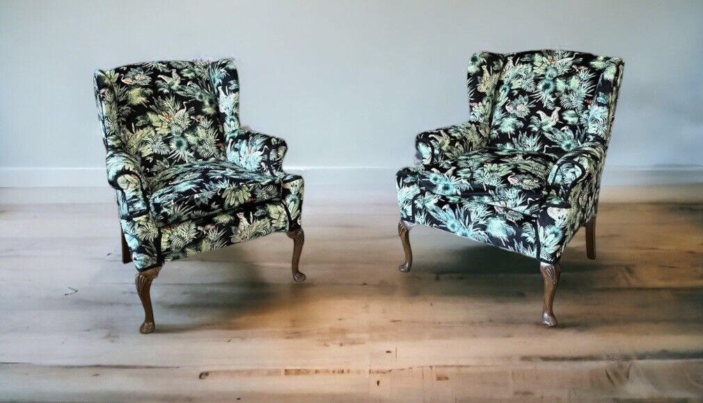 Library Armchairs Newly Upholstered In Birds And Wild Animals Of Paradise