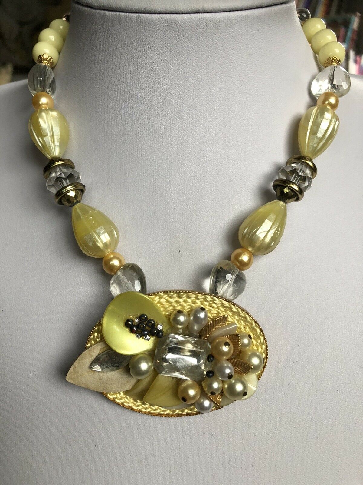 Vintage Signed Pierre Cardin Rare Runway Yellow Beaded Necklace