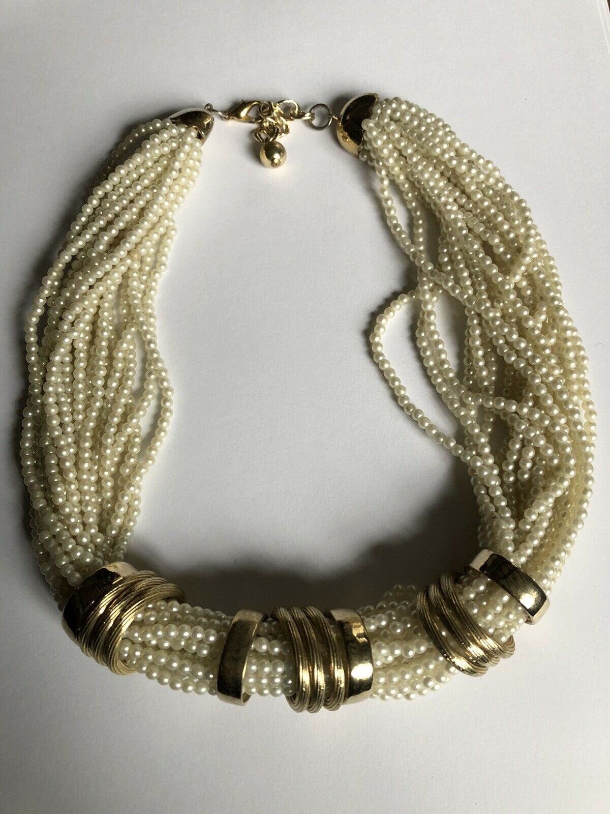 Vintage Multi Strand Faux Pearl Gold Tone Necklace