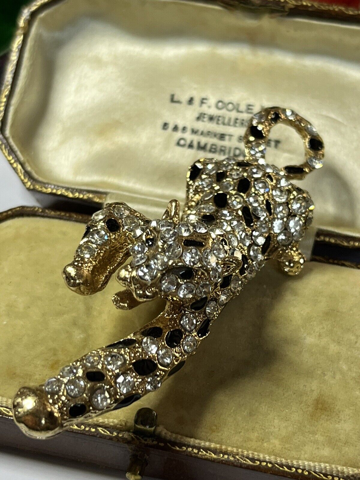 Vintage Gold Tone Diamanté Leopard Statement Brooch