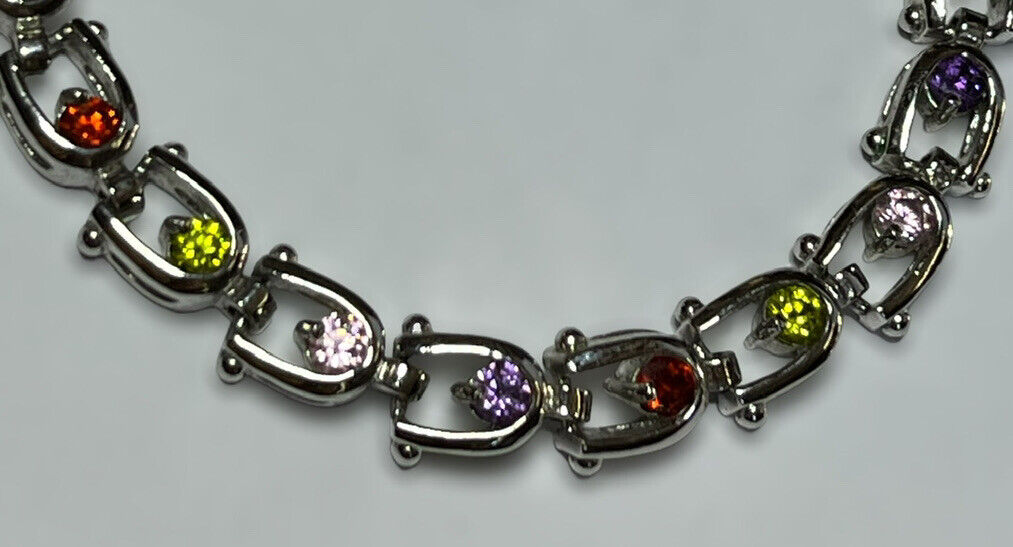 Vintage Silver Tone Multicoloured Diamanté Adjustable Tennis Bracelet