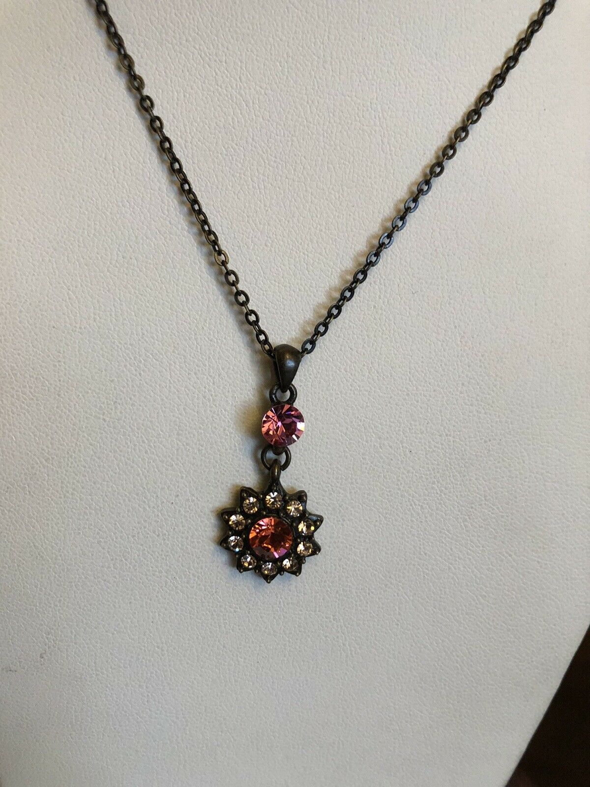 Vintage Flower Diamanté Pink Orange Drop Necklace