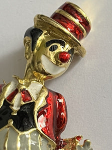 Vintage Gold Tone Enamel Red Clown Brooch ANTIQUES CHIC