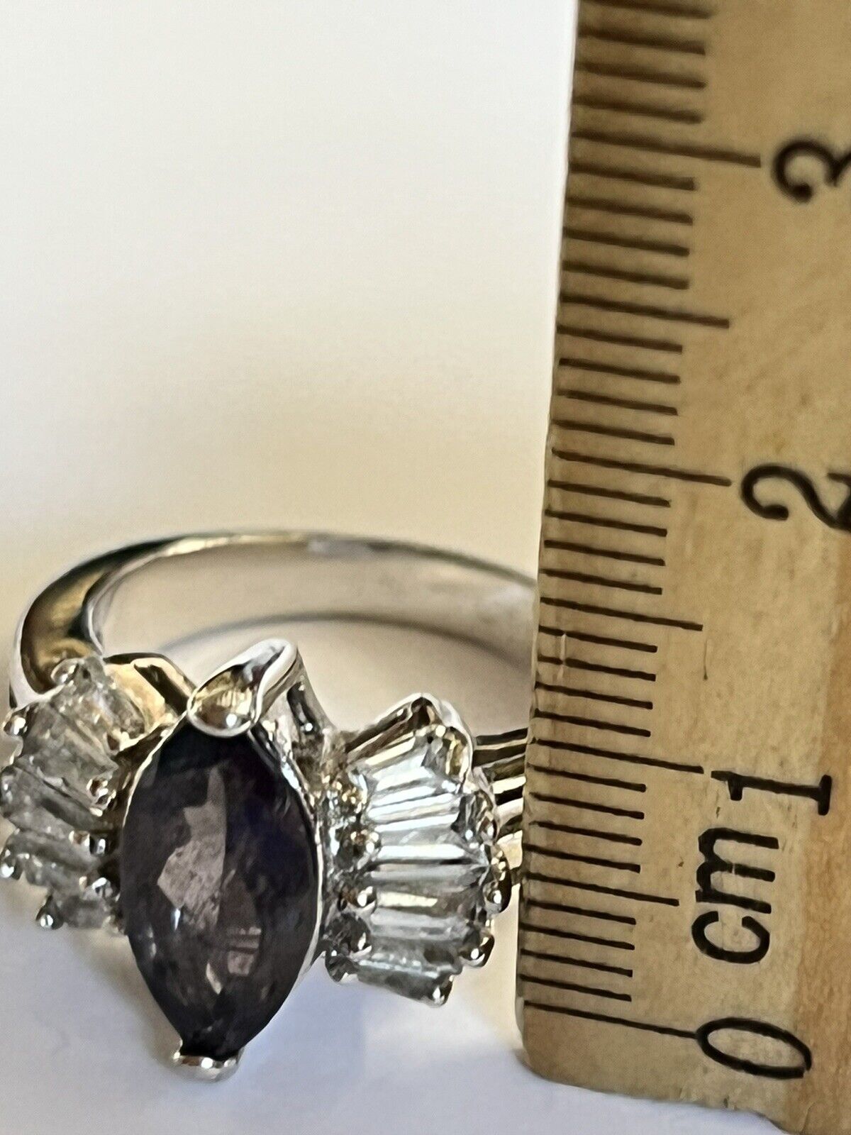 Vintage Silver Tone Purple Clear Stone Ring Size L