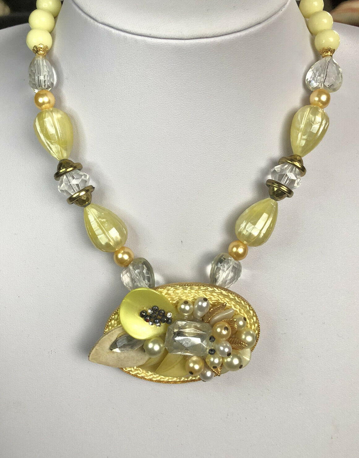 Vintage Signed Pierre Cardin Rare Runway Yellow Beaded Necklace