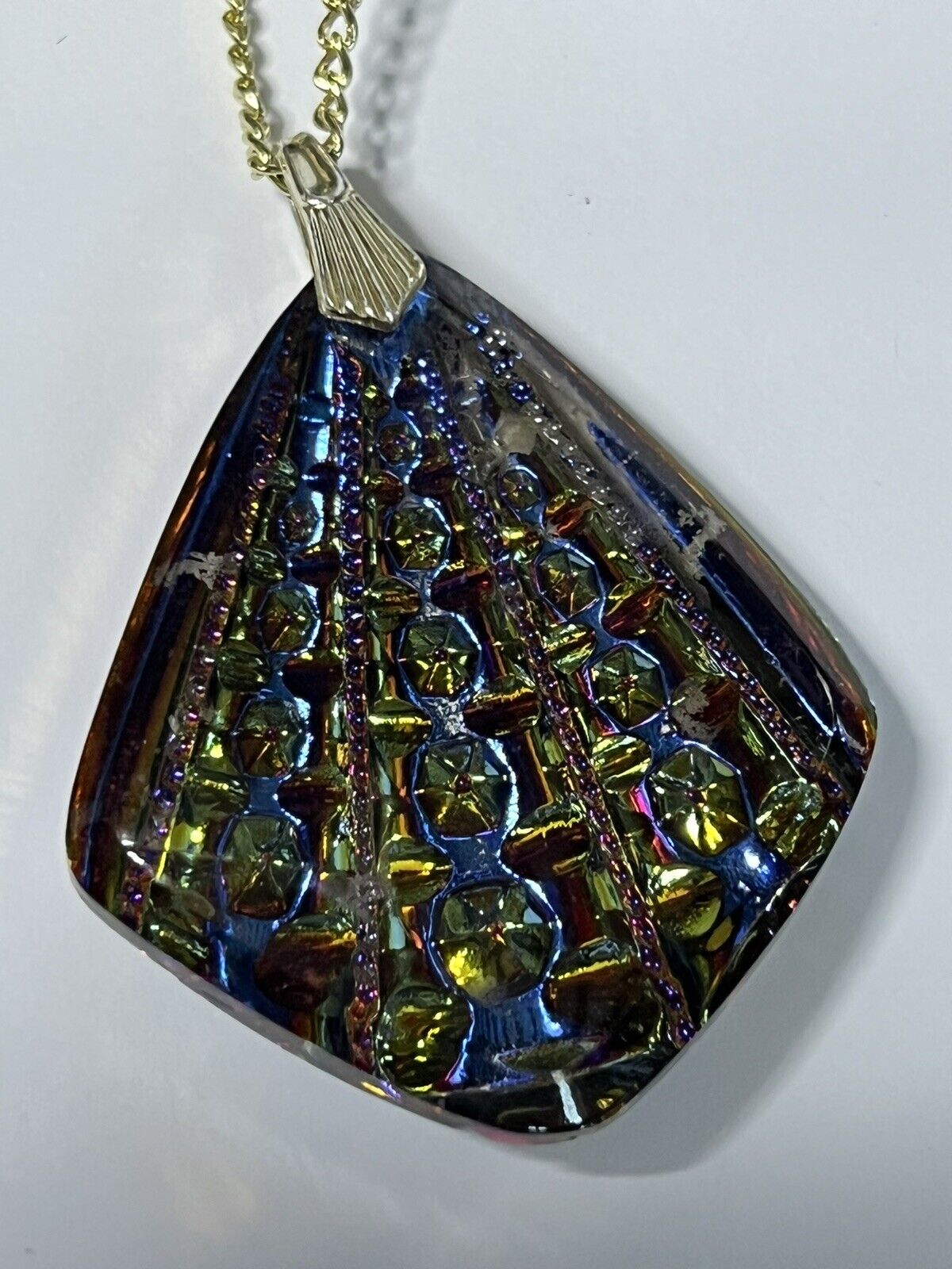 Vintage Multicoloured Lucite Reverse Carved Pendant Necklace