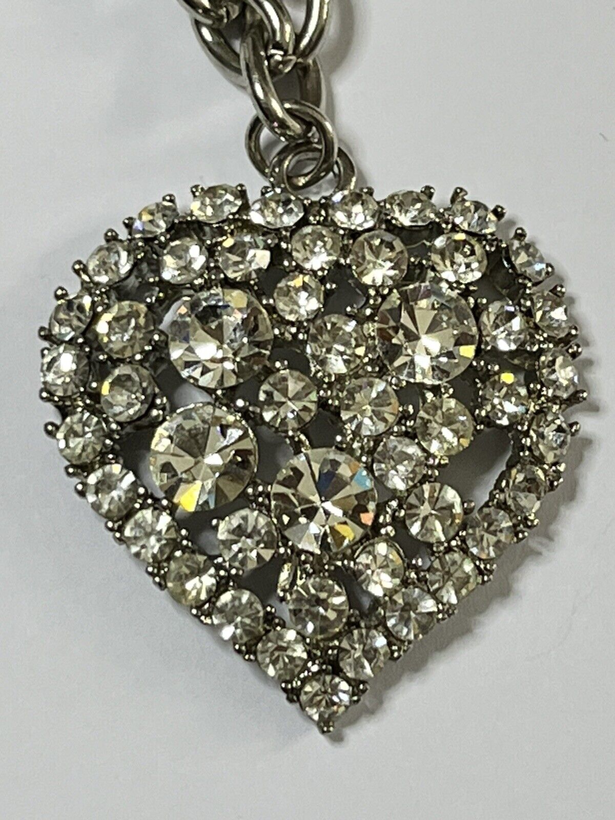 Vintage Silver Tone Diamanté Heart Pendant Necklace