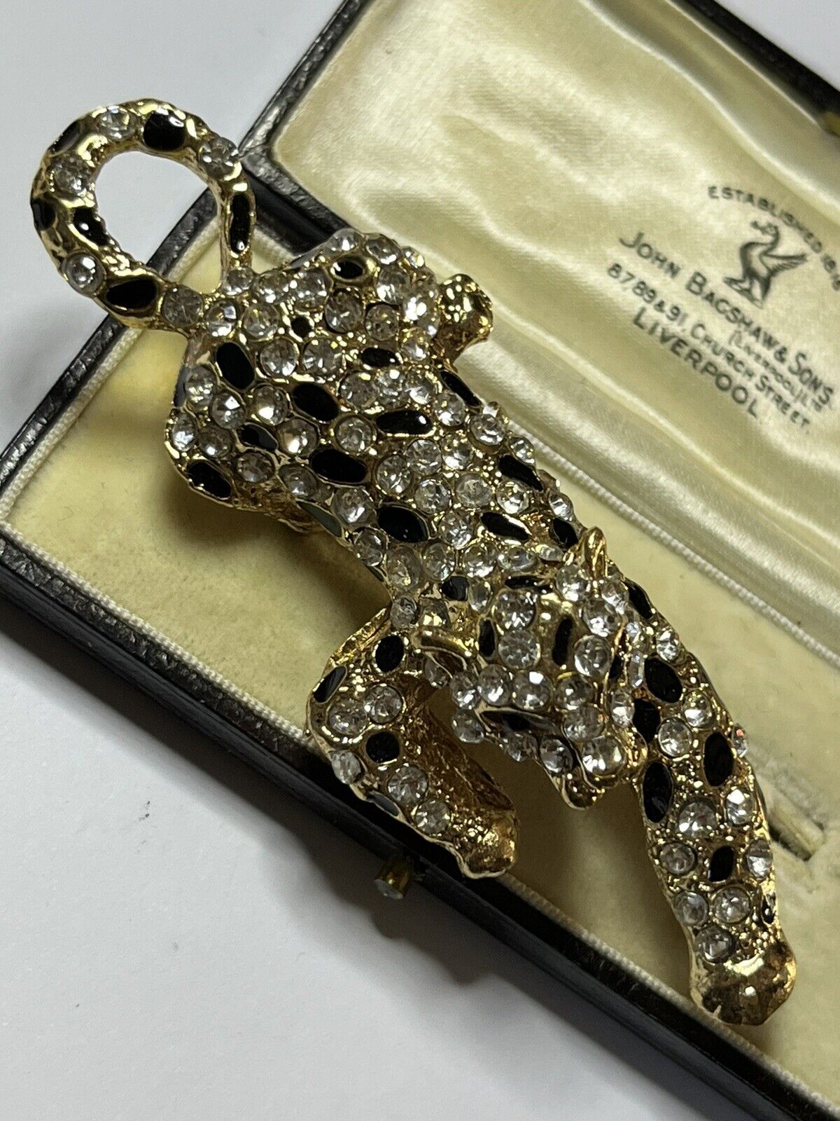 Vintage Gold Tone Diamanté Leopard Statement Brooch