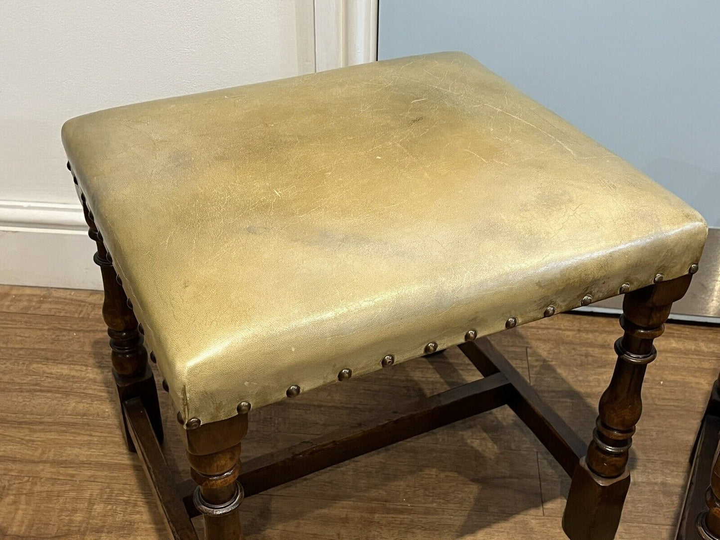 Leather & Oak Foot Stools. Good Quality, Strong And Sturdy.