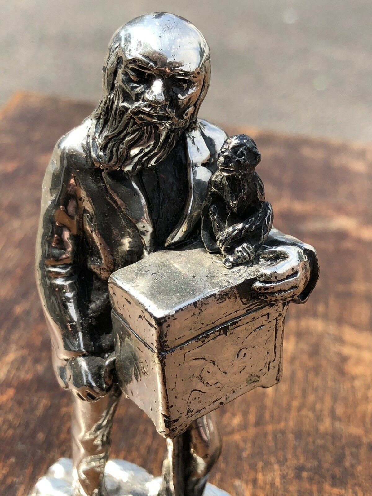 Silver Plate Figure. Organ Grinder With Dancing Monkey.Highly Detailed Figure.