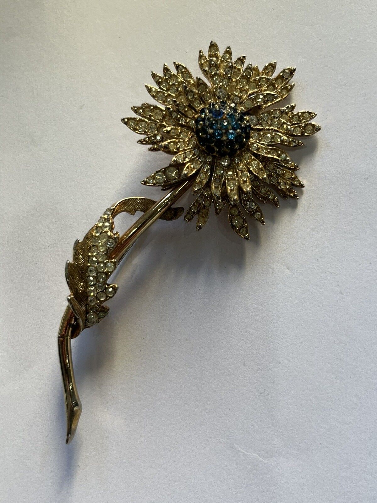 Vintage Gold Tone Diamanté Flower Statement Brooch