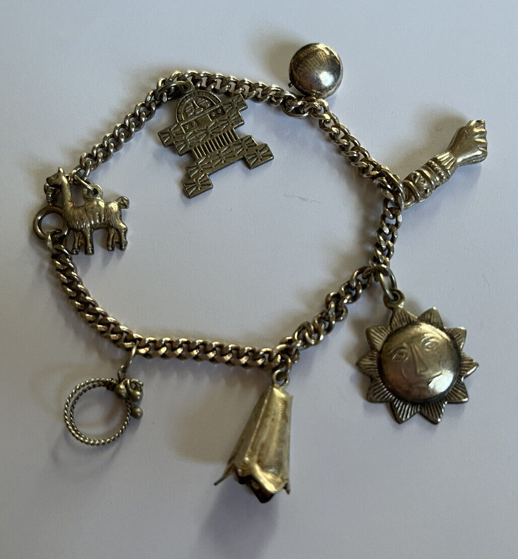 Vintage Silver Tone Charm Bracelet Sunshine