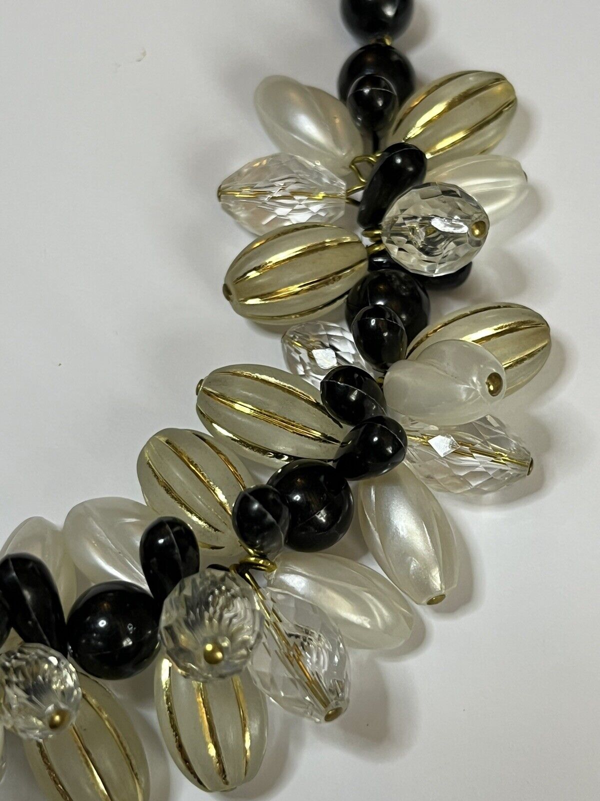 Vintage 1980s Clear Black Gold Beaded Necklace