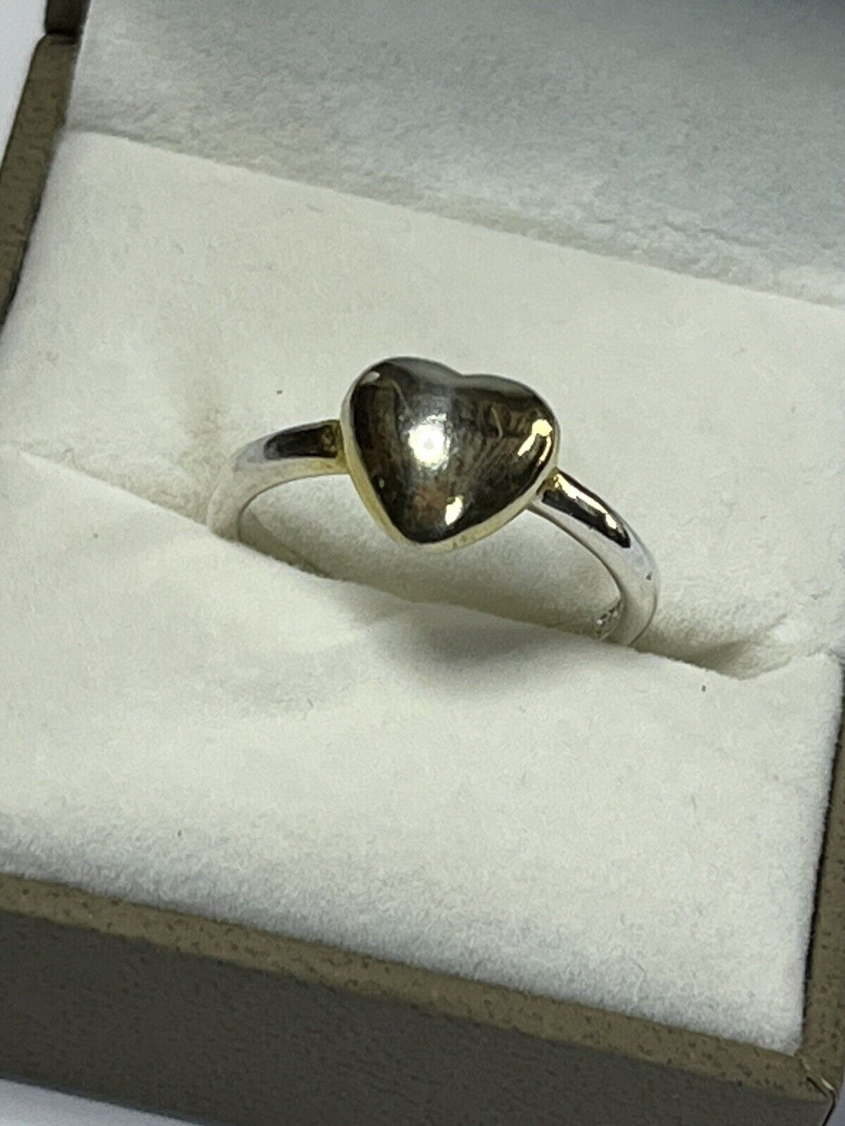 Vintage Sterling Silver Gold Plated Heart Ring Size P1/2