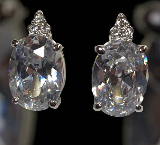 Vintage 1980s Rhodium Plated Cubic Zirconia Earrings