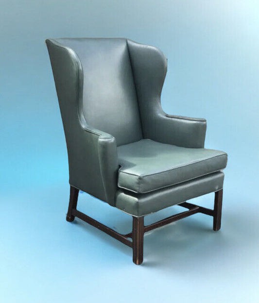 Green Leather Wingback Armchair.