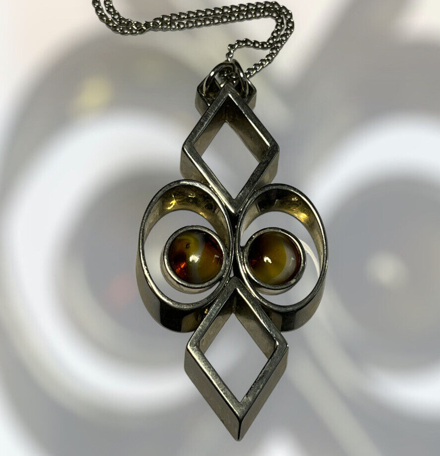 Vintage Silver Tone Geometric Pendant Necklace