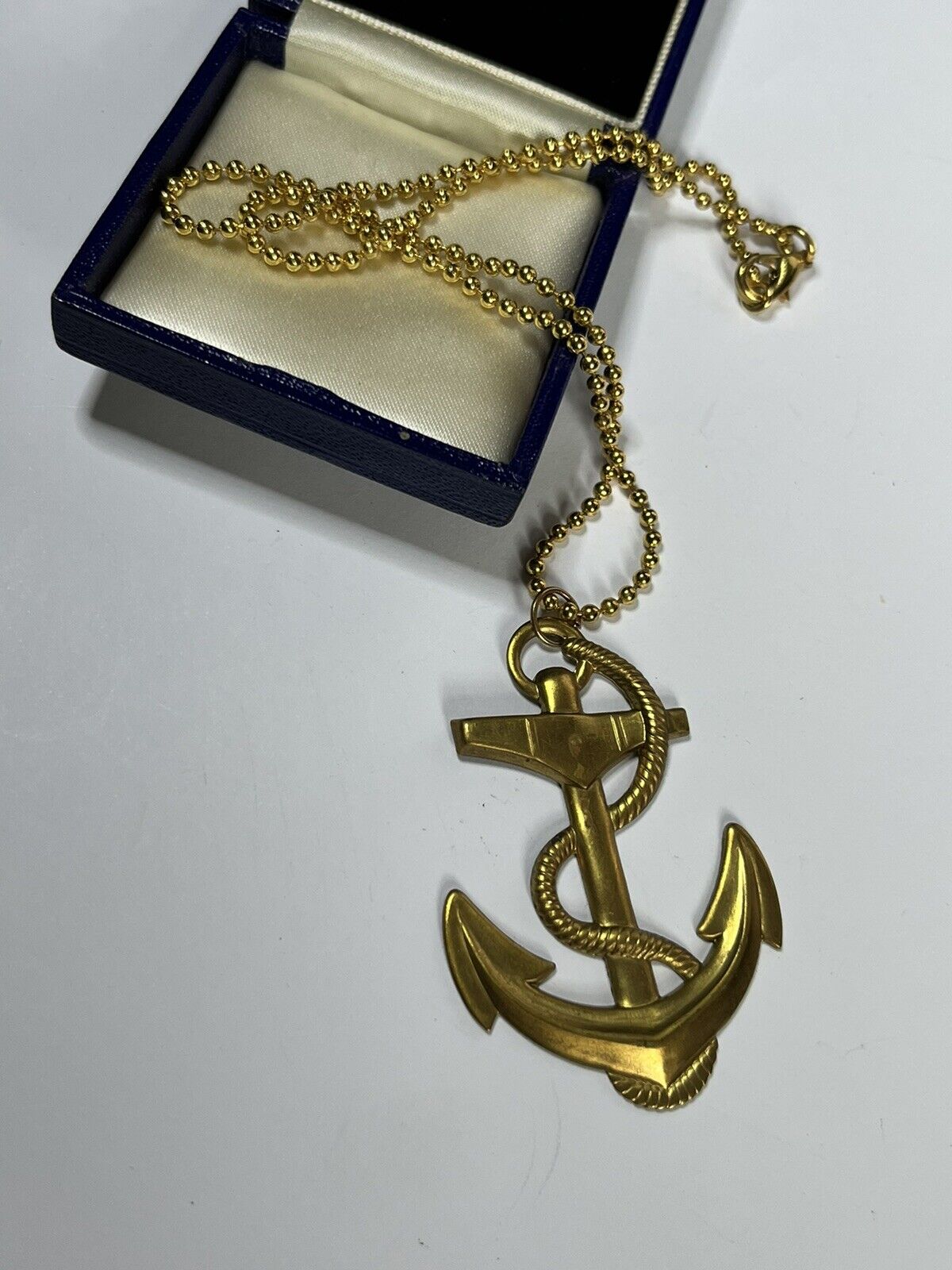 Vintage Gold Tone Statement Anchor Pendant Necklace