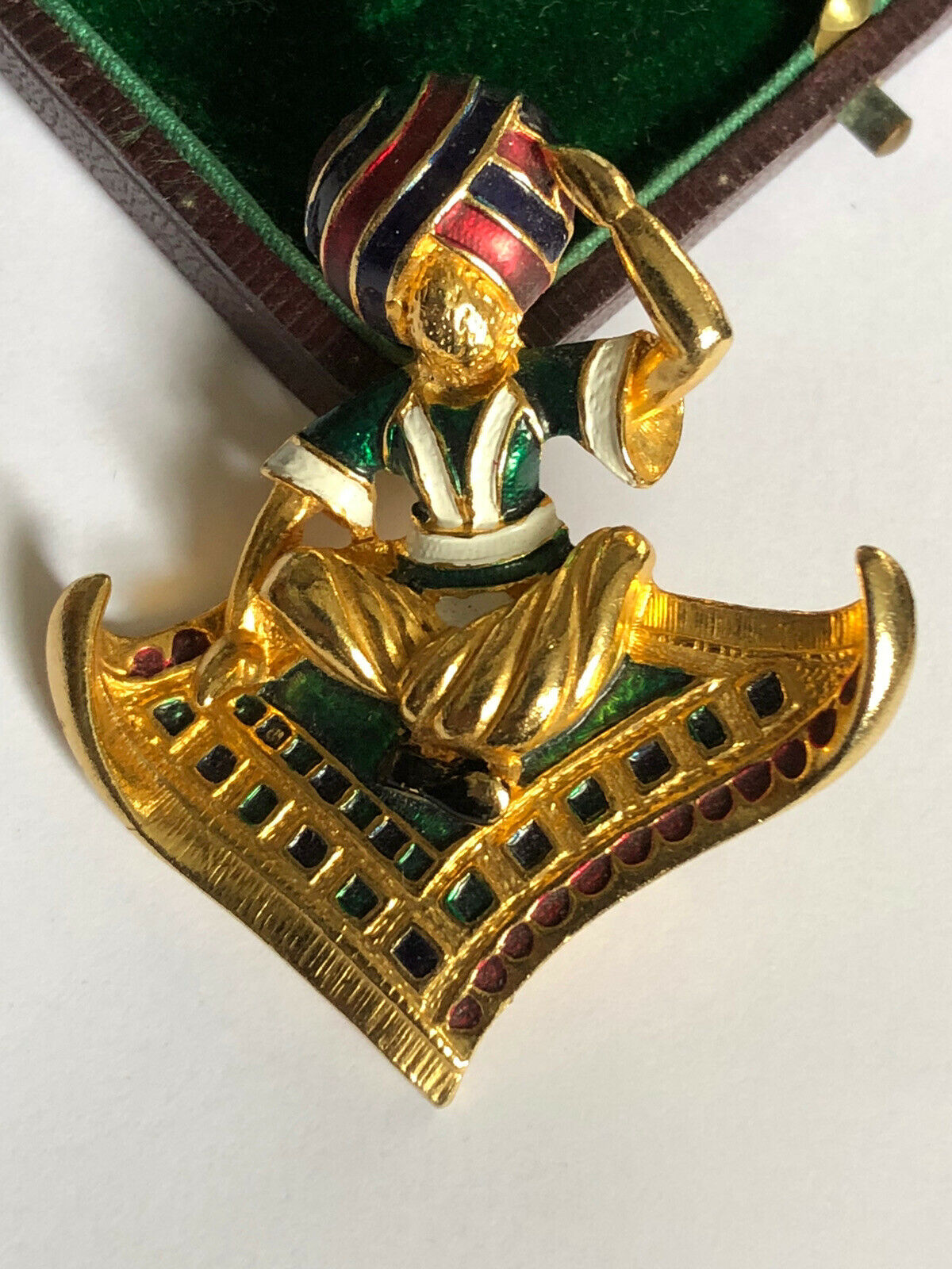 Vintage Gold Tone Enamelled Man On Flying Carpet