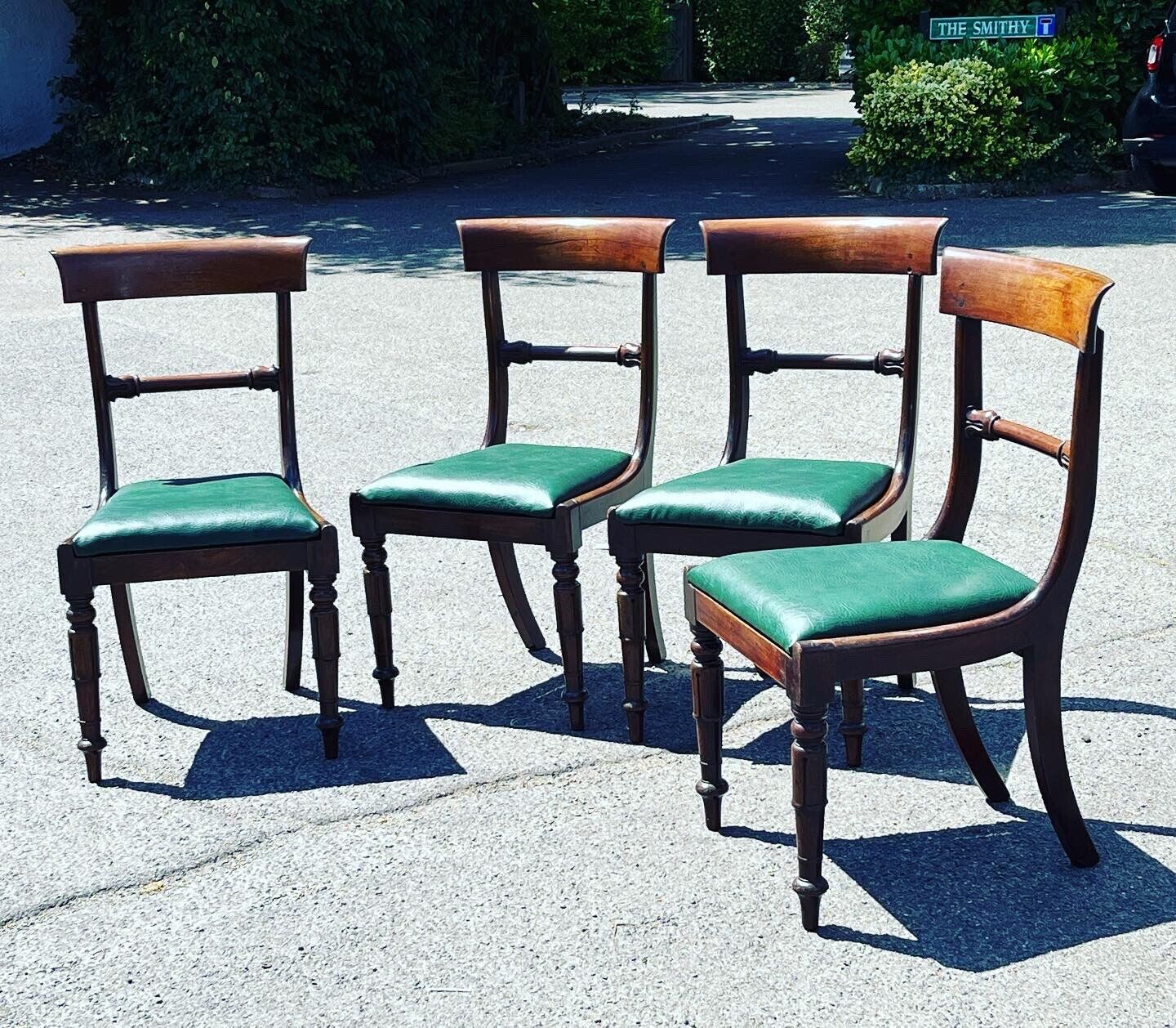 Set Of 4 Georgian Mahogany Bar Back Dining Chairs