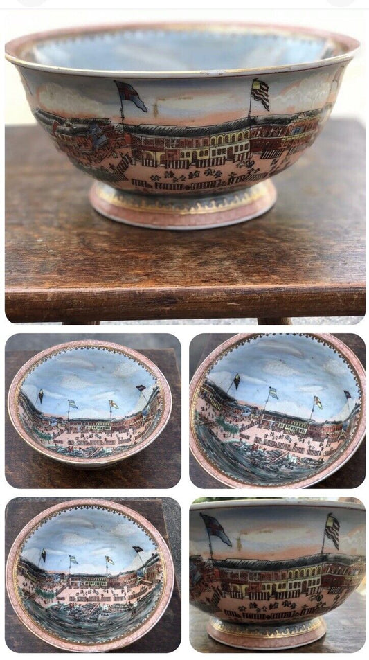 Large Chinese Bowl, Decorated Inside And Out With Coastal Scenes