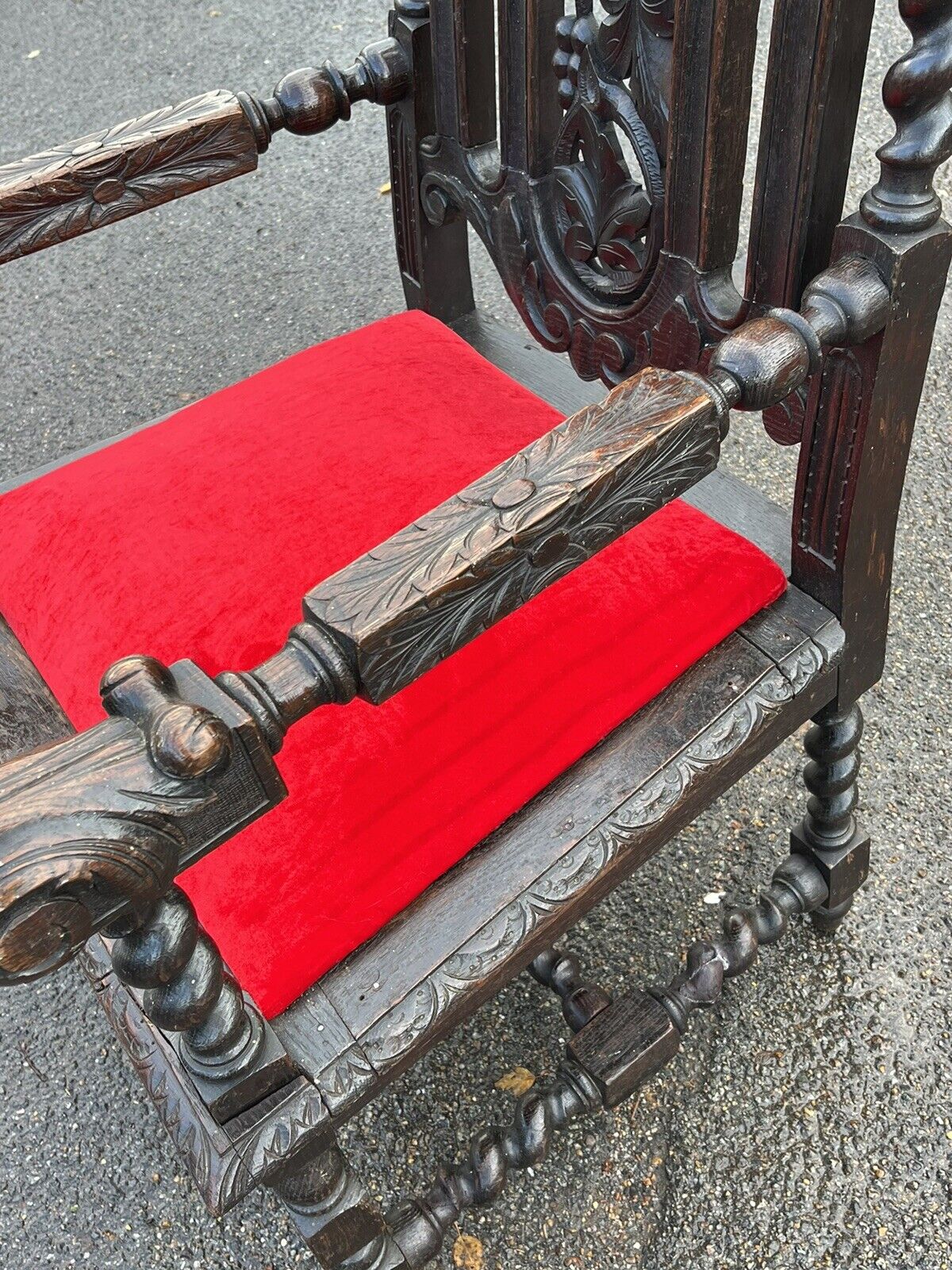 Antique Oak Country House Armchair/ Throne