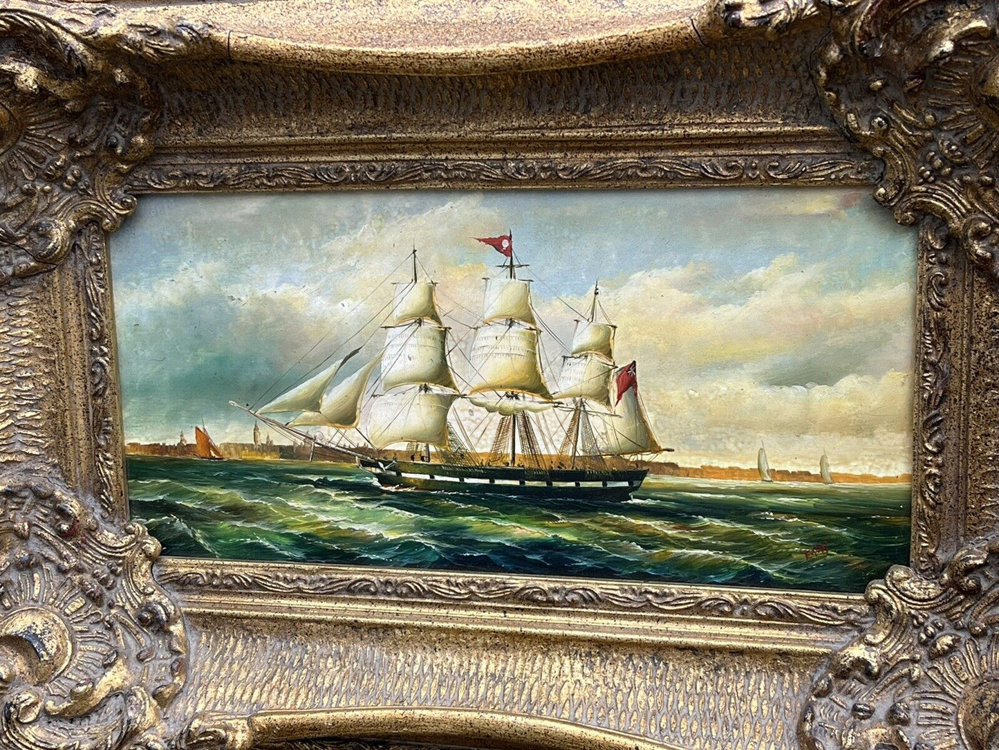 Maritime Oil On Board In Gold Gilt Frame