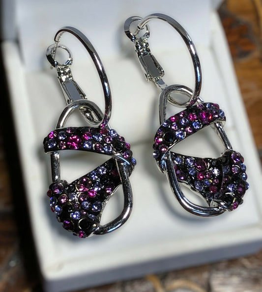 Vintage 1980s Rhodium Plated Purple Pink Cubic Zirconia Drop Earrings