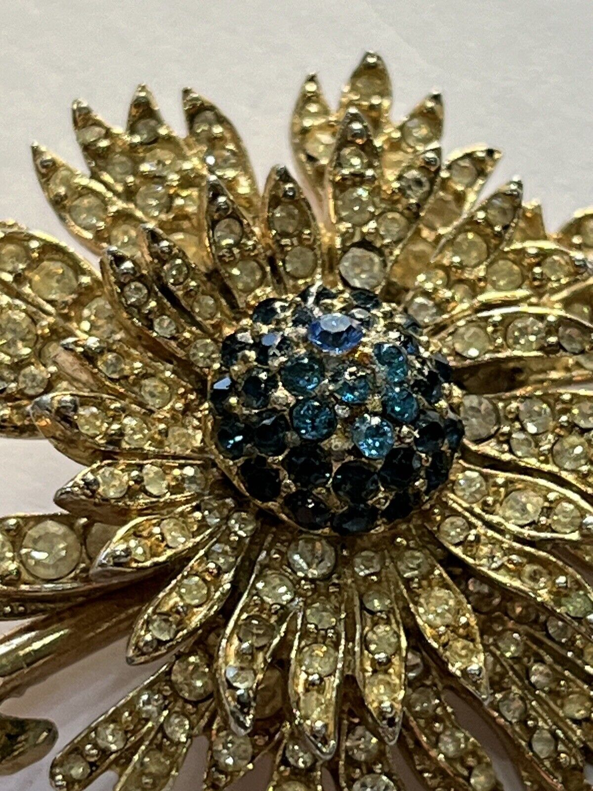 Vintage Gold Tone Diamanté Flower Statement Brooch