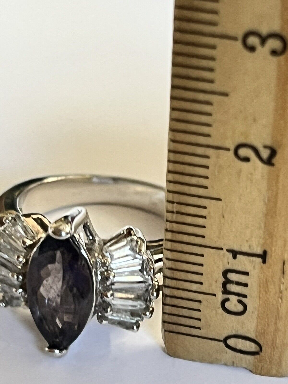 Vintage Silver Tone Purple Clear Stone Ring Size L