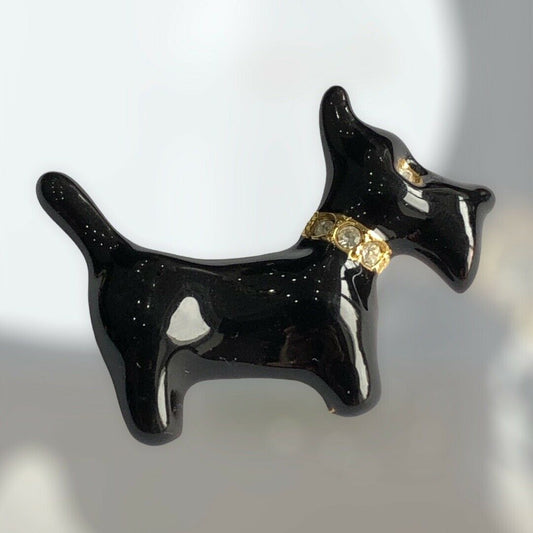 Vintage Enamel Diamanté Scottie Dog Brooch