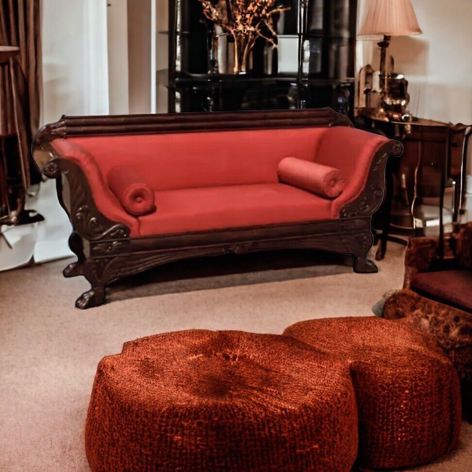 Victorian Mahogany Sofa With Curved Ends And Lions Paw Feet. Stunning!!