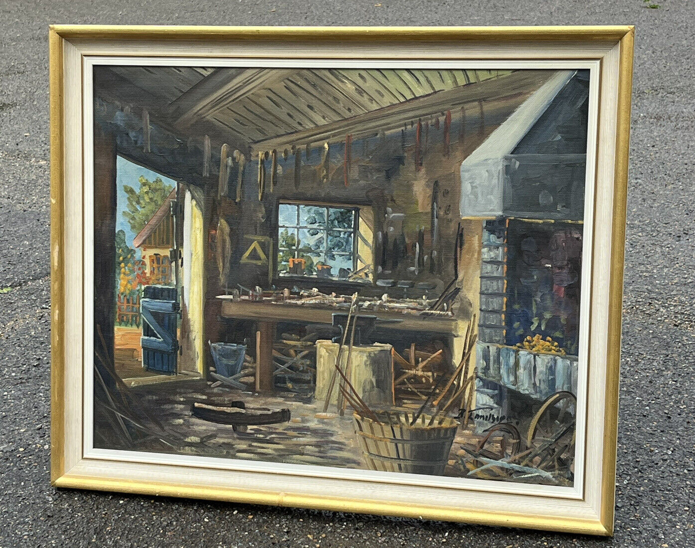 The Blacksmith’s, Oil On Canvas, Signed B Lamilgoun