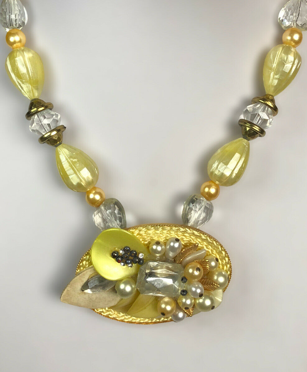 Vintage Signed Pierre Cardin Rare Runway Yellow Beaded Necklace