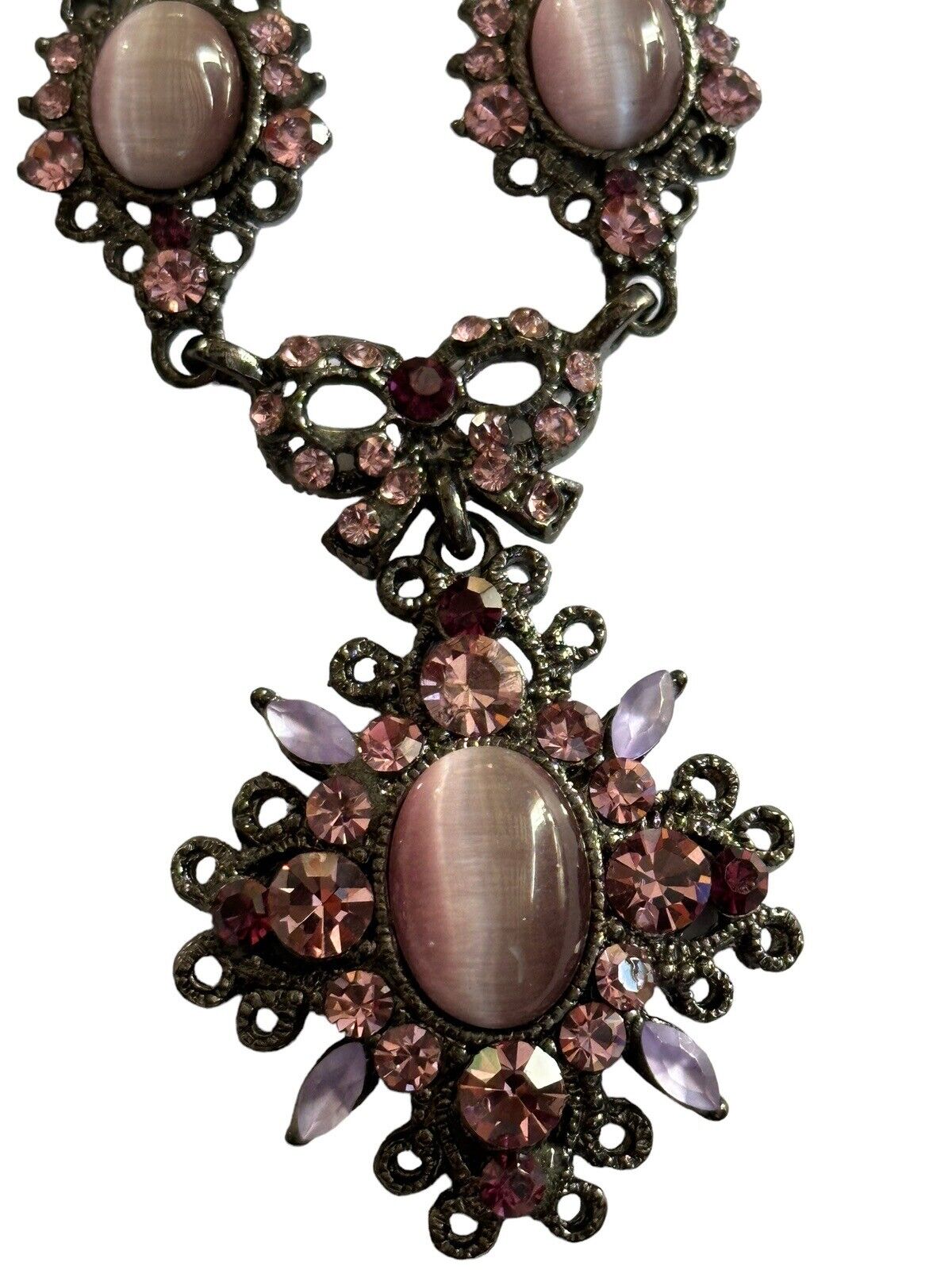 Vintage Pink Purple Satin Bead Diamanté Necklace